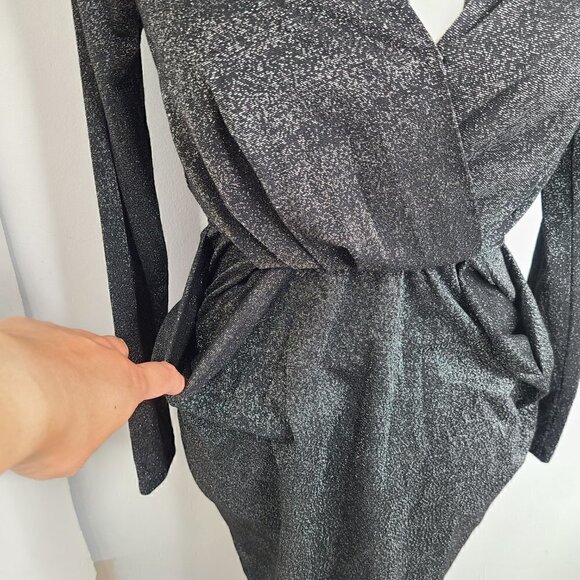 BCBGeneration Faux Wrap Black Metallic Cocktail Party Dress - Picture 8 of 9